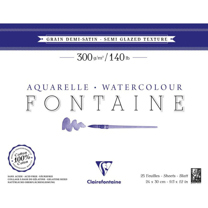 Bloc Aquarelle Fontaine Grain 1/2 Satiné - 24X30Cm - 300G - Clairefontaine