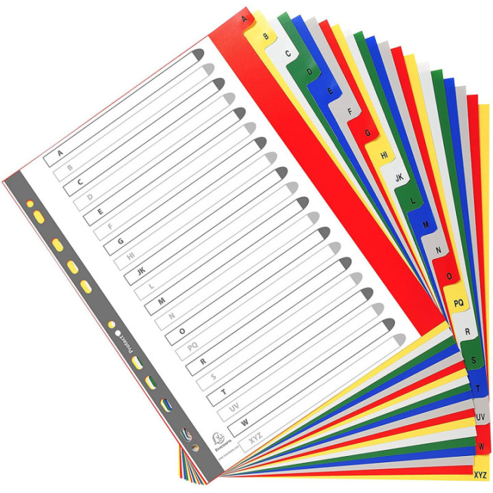 Intercalaires - Pour classeur - 20 positions - Alphabet - A à Z - A4+ - Plastique souple - Exacompta