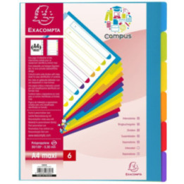 Intercalaires - Pour classeur - 6 positions - A4 maxi - Plastique souple - Exacompta