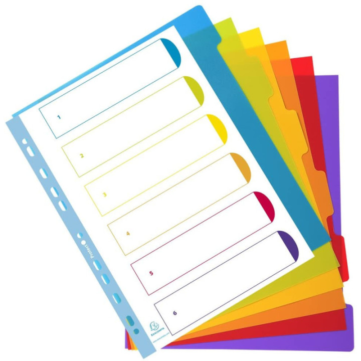 Intercalaires - Pour classeur - 6 positions - A4 maxi - Plastique souple - Exacompta