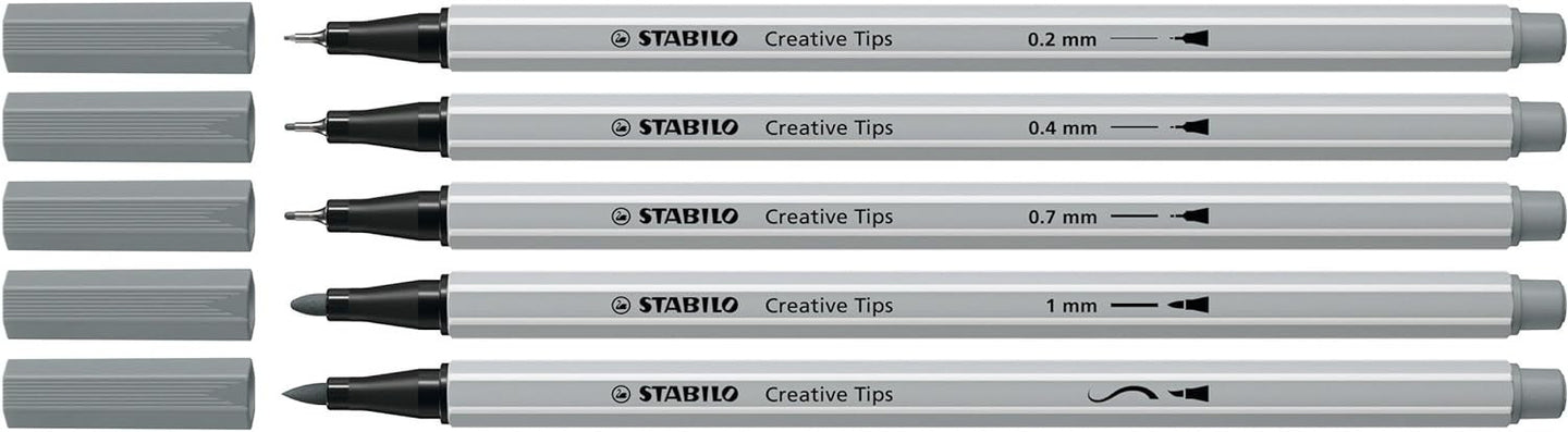 10 feutres à dessin - Calligraphie - Gris et Noir - Plusieurs mines - STABILO Creative Tips