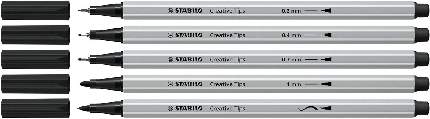 10 feutres à dessin - Calligraphie - Gris et Noir - Plusieurs mines - STABILO Creative Tips