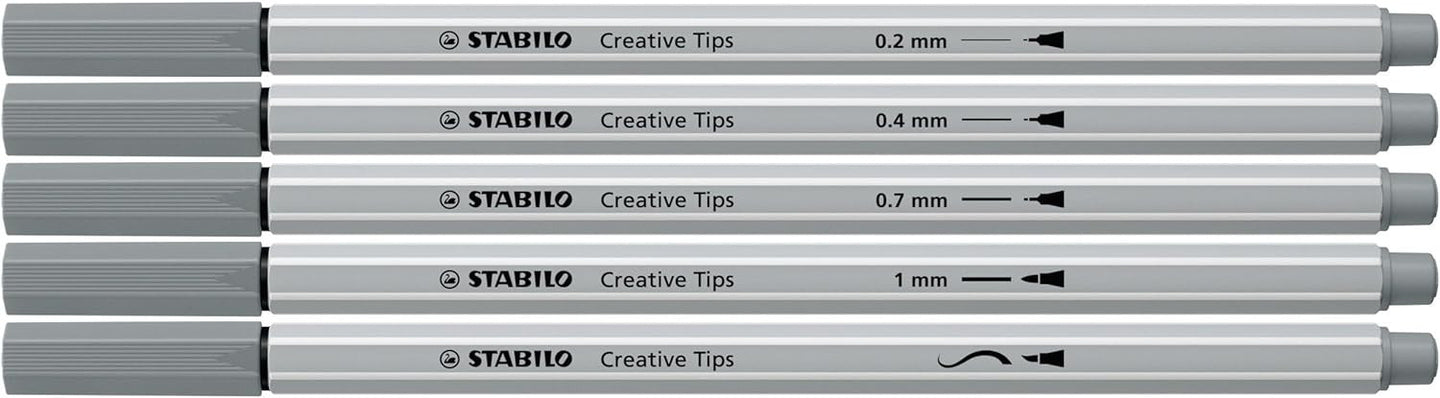 10 feutres à dessin - Calligraphie - Gris et Noir - Plusieurs mines - STABILO Creative Tips