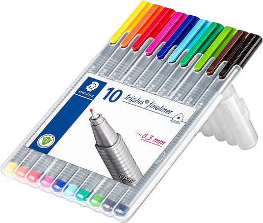 10 feutres d'écriture - Pointe extra-fine - 0.3mm - Staedtler - Triplus Fineliner