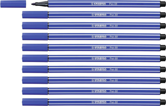 10 feutres de dessin STABILO Pen 68 - pointe moyenne - Bleu marine 32