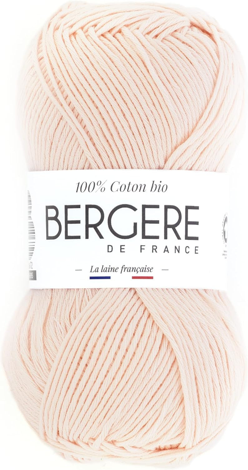 Pelote de laine - Rose dragée - 100% coton bio - 3mm - Tricot et crochet - Bergère de France