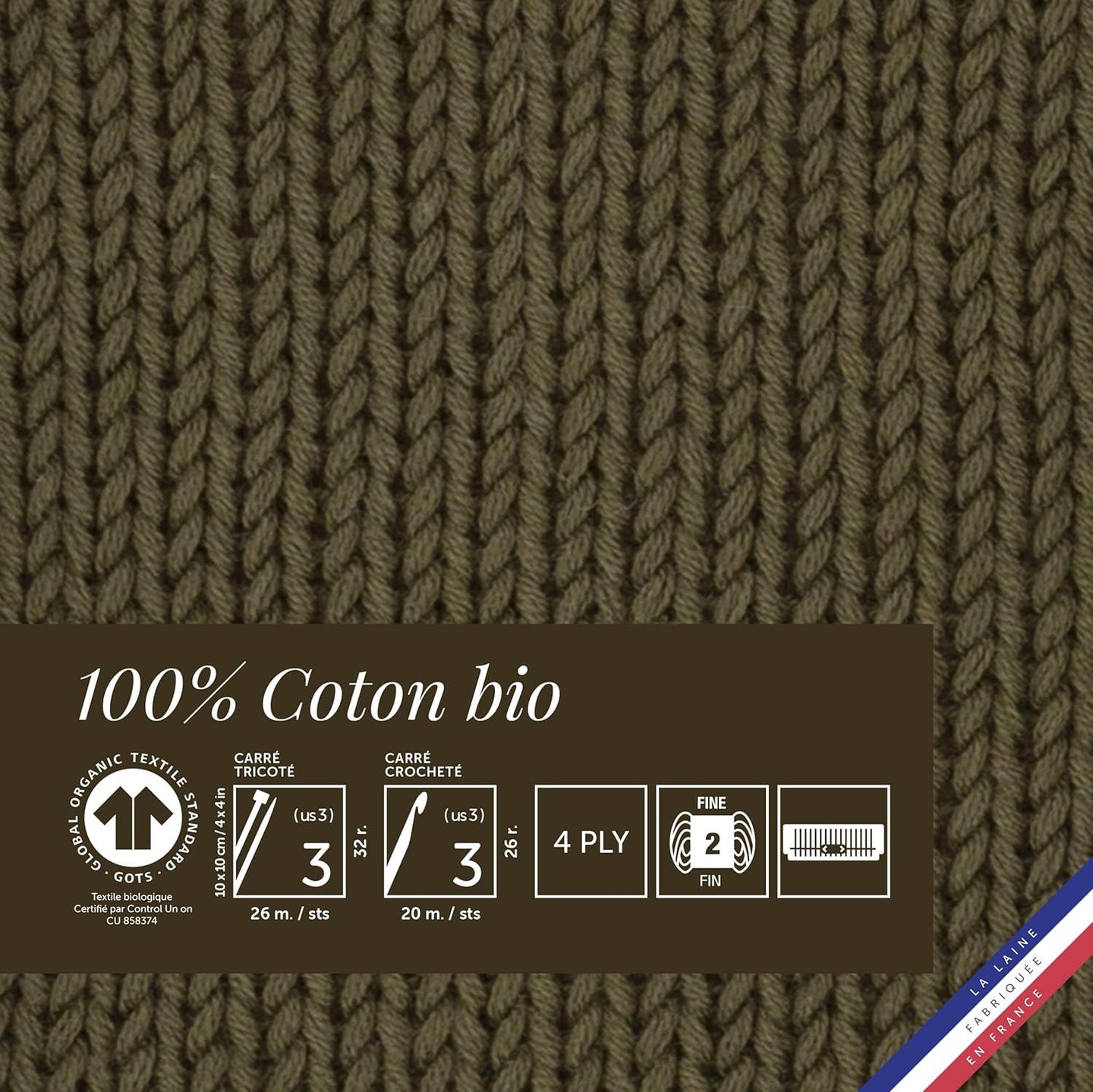 Pelote de laine - Mousse - 100% coton bio - 3mm - Tricot et crochet - Bergère de France