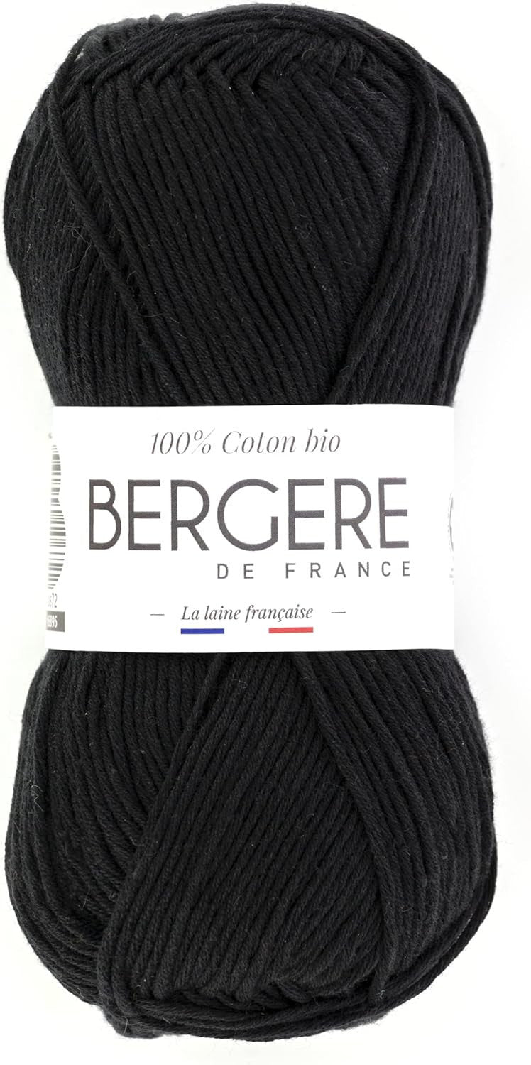 Pelote de laine - Noir - 100% coton bio - 3mm - Tricot et crochet - Bergère de France