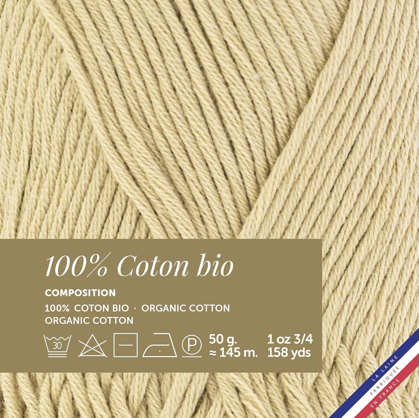 Pelote de laine - Sable - 100% coton bio - 3mm - Tricot et crochet - Bergère de France