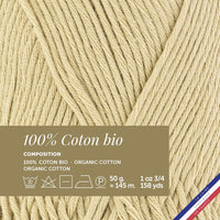 Pelote de laine - Sable - 100% coton bio - 3mm - Tricot et crochet - Bergère de France