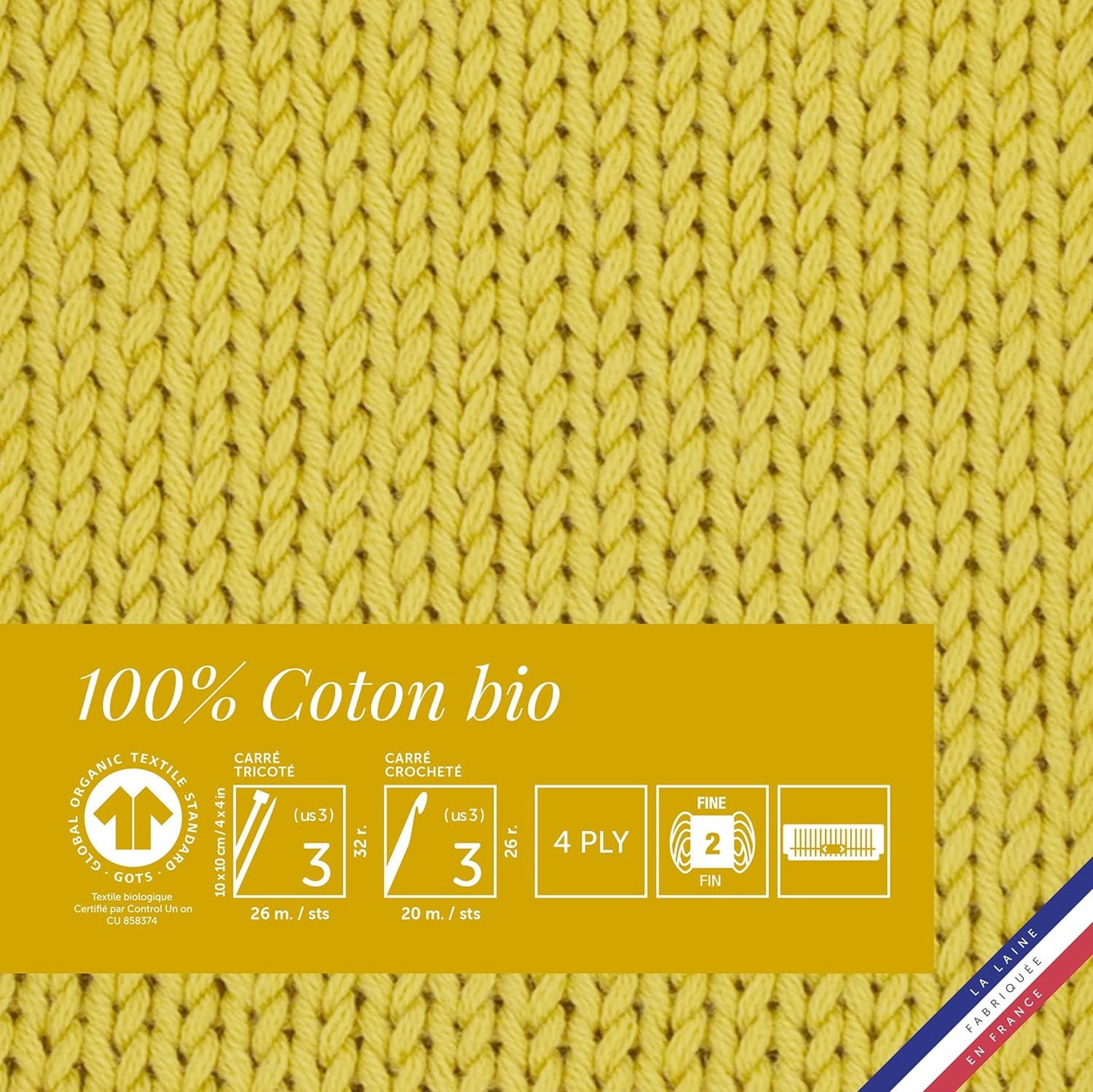 Pelote de laine - Safran - 100% coton bio - 3mm - Tricot et crochet - Bergère de France