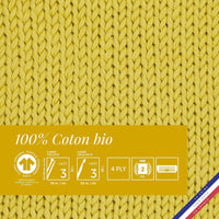 Pelote de laine - Safran - 100% coton bio - 3mm - Tricot et crochet - Bergère de France