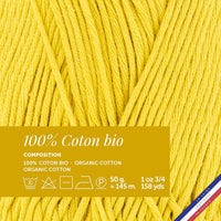 Pelote de laine - Safran - 100% coton bio - 3mm - Tricot et crochet - Bergère de France