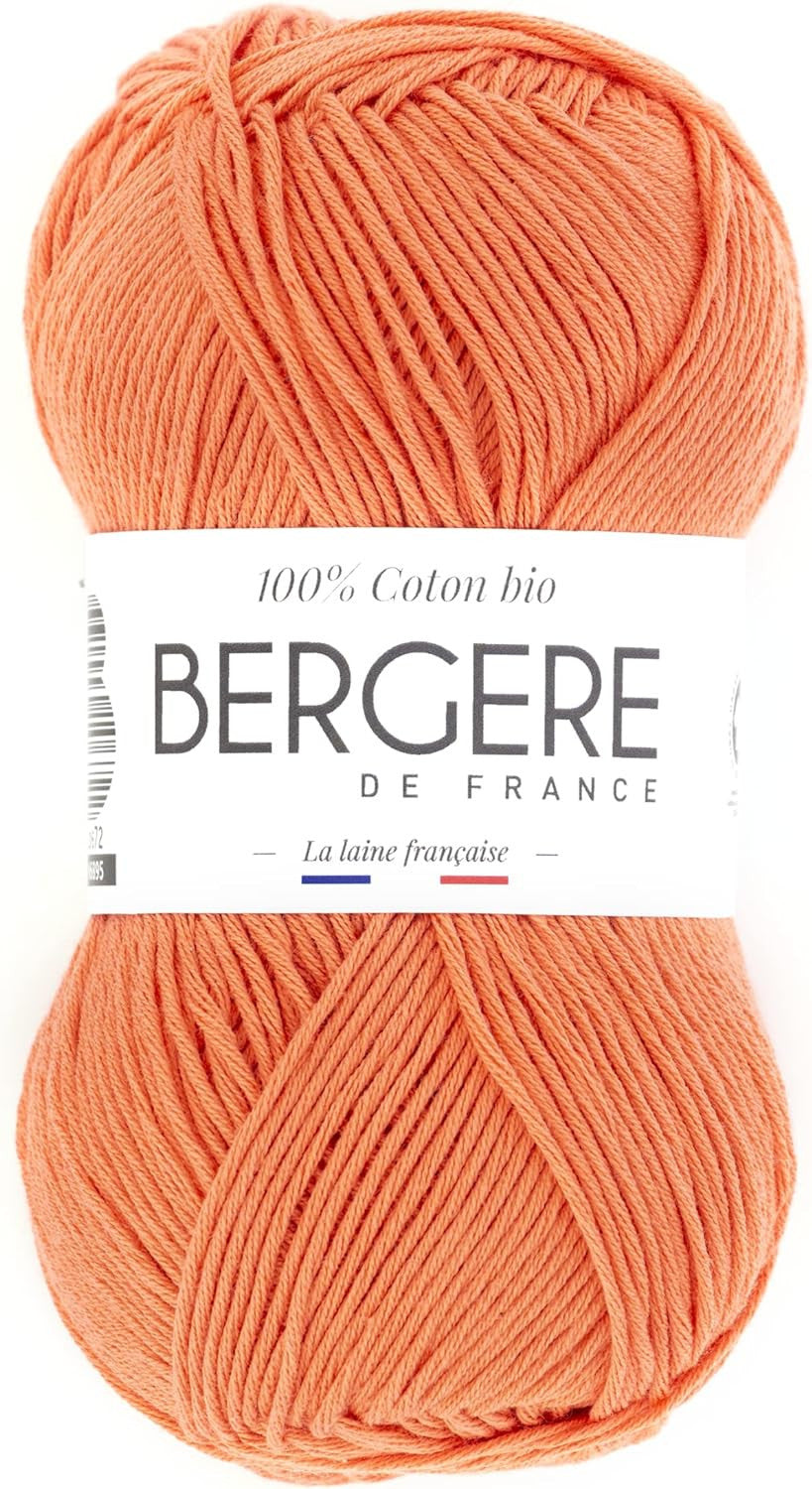 Pelote de laine - Saumon - 100% coton bio - 3mm - Tricot et crochet - Bergère de France