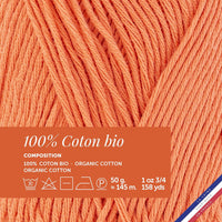 Pelote de laine - Saumon - 100% coton bio - 3mm - Tricot et crochet - Bergère de France