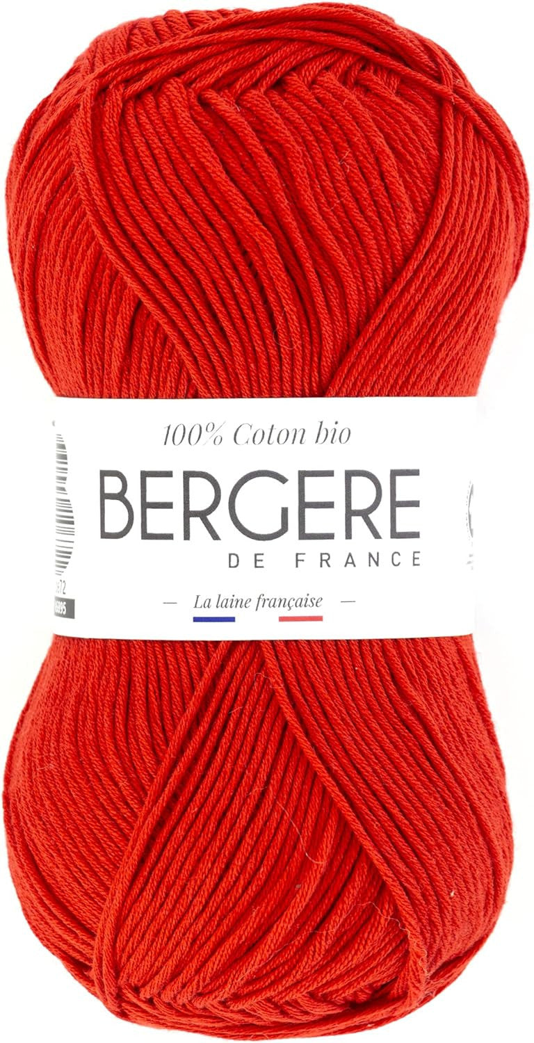 Pelote de laine - Vermeille - 100% coton bio - 3mm - Tricot et crochet - Bergère de France