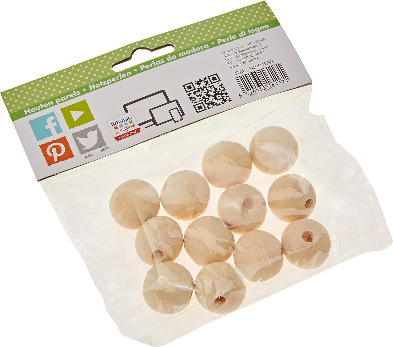 Perles - Rondes - Bois - 25mm diamètre - 12 pièces - A personnaliser - Artemio