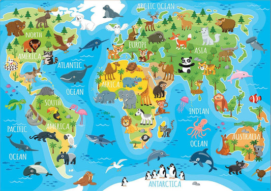 Puzzle - Carte du monde avec les animaux - Jeu éducatif - 150 pièces - Dès 6 ans