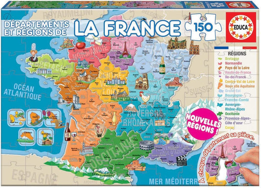 Puzzle - Carte de France - Départements et régions - 150 pièces - Dès 6 ans