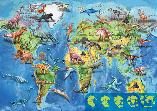 Puzzle - Carte du monde avec les dinosaures - Jeu éducatif - 150 pièces - Dès 6 ans