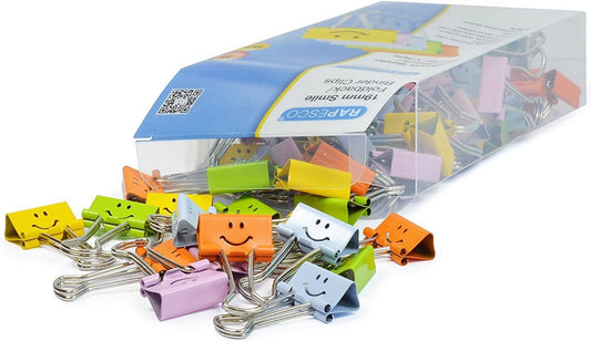 Pinces à clip - Métal - Couleurs assortis - Avec smiley - Boîte de 80 - Rapesco