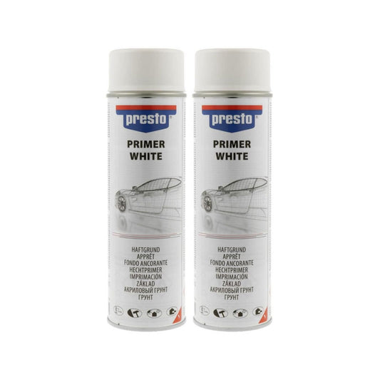 2 bombes d'apprêt - Sous-couche - Blanc - Pour peinture claires - Carrosserie - Presto - 500ml