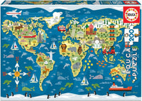 Puzzle - 200 pièces - Carte du monde - 40x28cm - Enfant - Educa