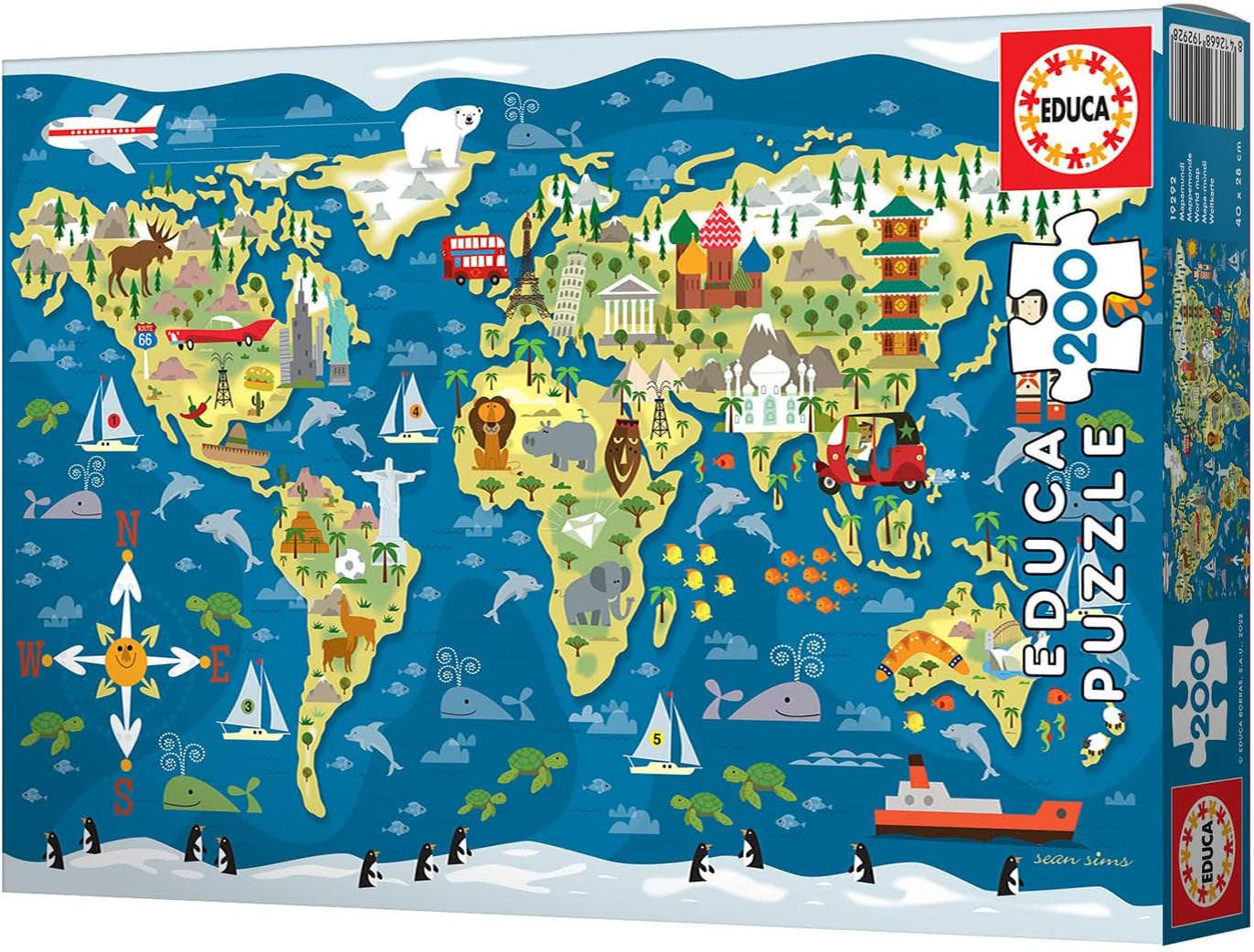 Puzzle - 200 pièces - Carte du monde - 40x28cm - Enfant - Educa