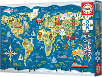 Puzzle - 200 pièces - Carte du monde - 40x28cm - Enfant - Educa