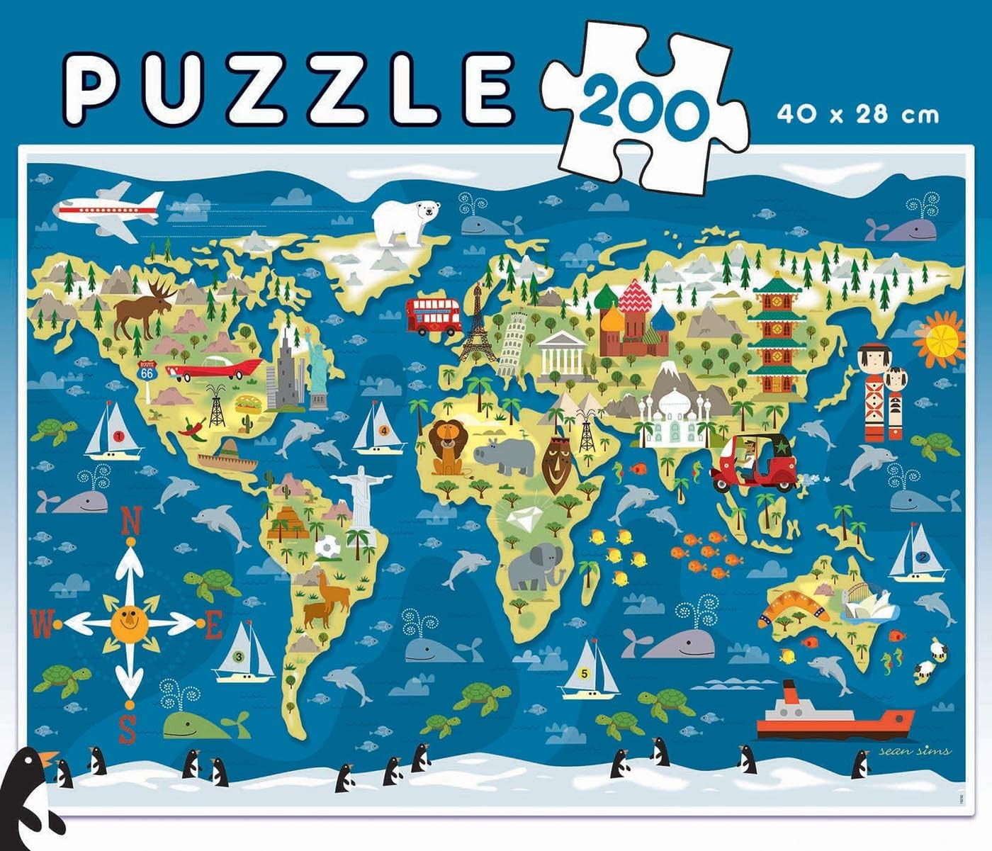 Puzzle - 200 pièces - Carte du monde - 40x28cm - Enfant - Educa