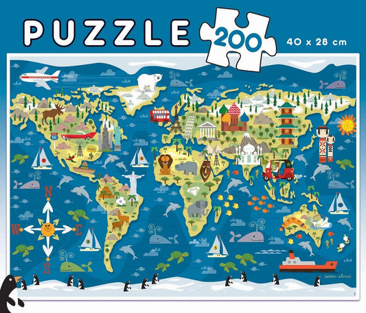 Puzzle - 200 pièces - Carte du monde - 40x28cm - Enfant - Educa