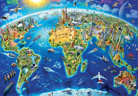 Puzzle - Carte du monde - Les merveilles du monde - 2000 pièces - Educa