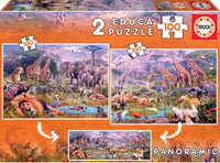 Puzzle panoramique - Les animaux sauvages - Jungle - 2 modèles de 100 pièces
