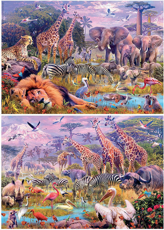 Puzzle panoramique - Les animaux sauvages - Jungle - 2 modèles de 100 pièces