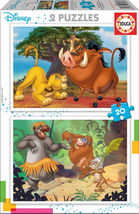Puzzle - Disney - Enfant - Roi lion - Livre de la jungle - 2 x 20 pièces - Educa