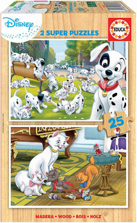Puzzle - Les 101 dalmatiens - Les aristochats - 2 modèles de 25 pièces