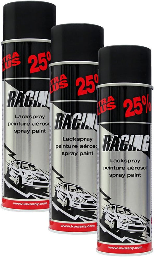 3 bombes de peinture - Carrosserie voiture - Racing - Noir brillant - 500ml