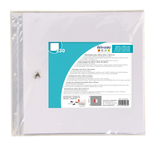 Recharges pour albums photos - 30,5x30,5cm - 3 perforations - Transparentes - Artemio