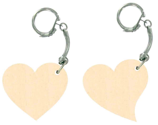 Porte-clés - Forme de cœur - Bois - A décorer - 4 pièces