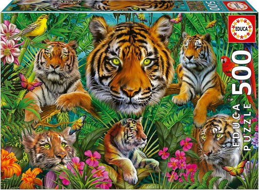 Puzzle - 500 pièces - Les tigres dans la jungle - 48x34cm - Adulte/Enfant - Educa