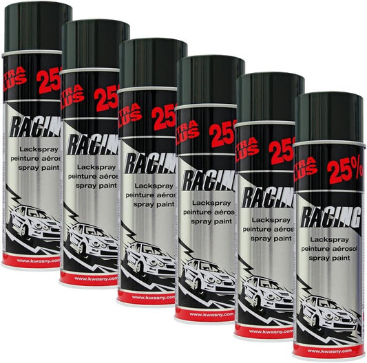 6 bombes de peinture - Carrosserie voiture - Racing - Noir brillant - 500ml