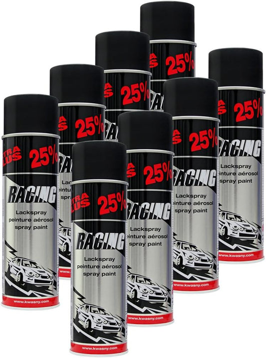 8 bombes de peinture - Carrosserie voiture - Racing - Noir mat - 500ml