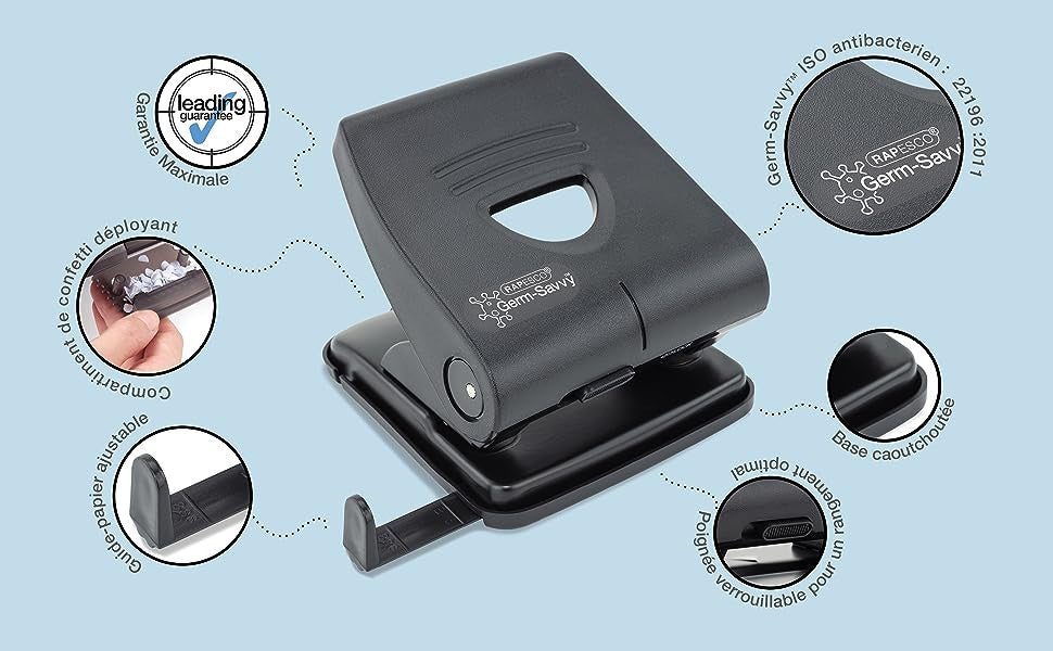 Perforateur - 2 trous - Métal - Noir - Jusqu'à 30 feuilles - Rapesco