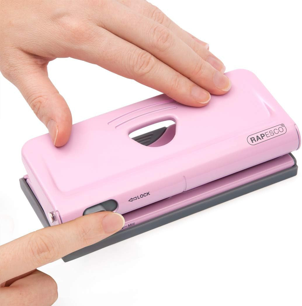 Perforateur - 6 trous - Pour agenda - Jusqu'à 10 feuilles - Rose - Métal - Rapesco
