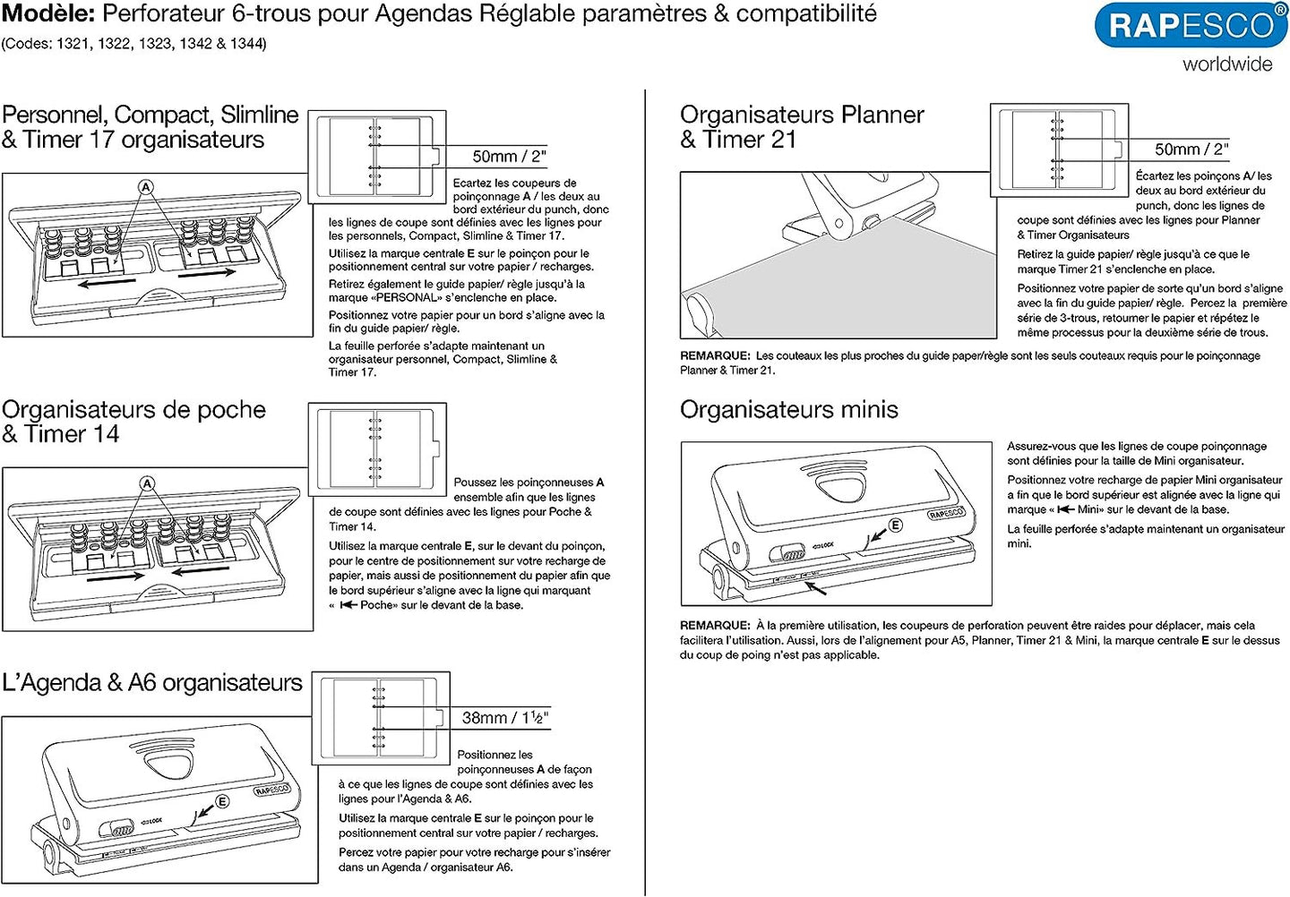 Perforateur - 6 trous - Pour agenda - Jusqu'à 10 feuilles - Noir - Métal - Rapesco