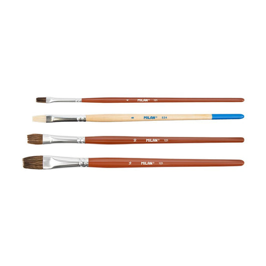 Pinceaux - Plat - Aquarelle, acrylique, vernis - Scolaire - N°4,10,16,8 - 4 tailles