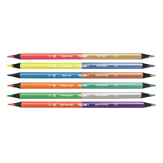 Pochette de 6 crayons bicolores corps triangulaire assortiment