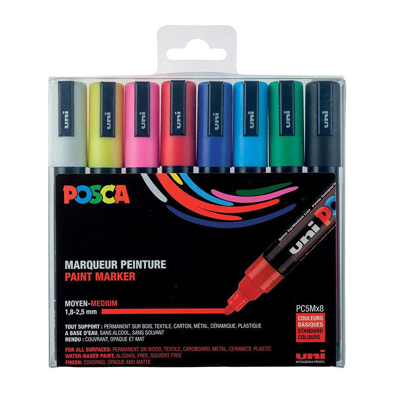 Pochette de 8 marqueurs Posca PC-5M | pointe moyenne conique