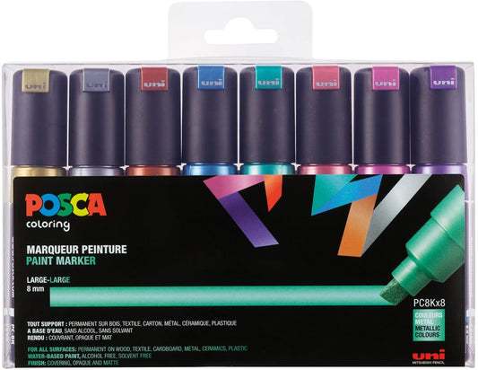 Pochette de 8 marqueurs Posca PC-8K | pointe large biseautée