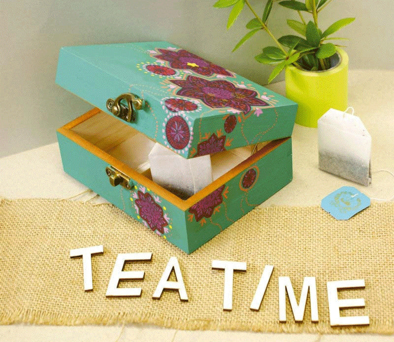 Petite boite à thé - 2 compartiments - Bois - A décorer - 14,5 x 11 x 7cm